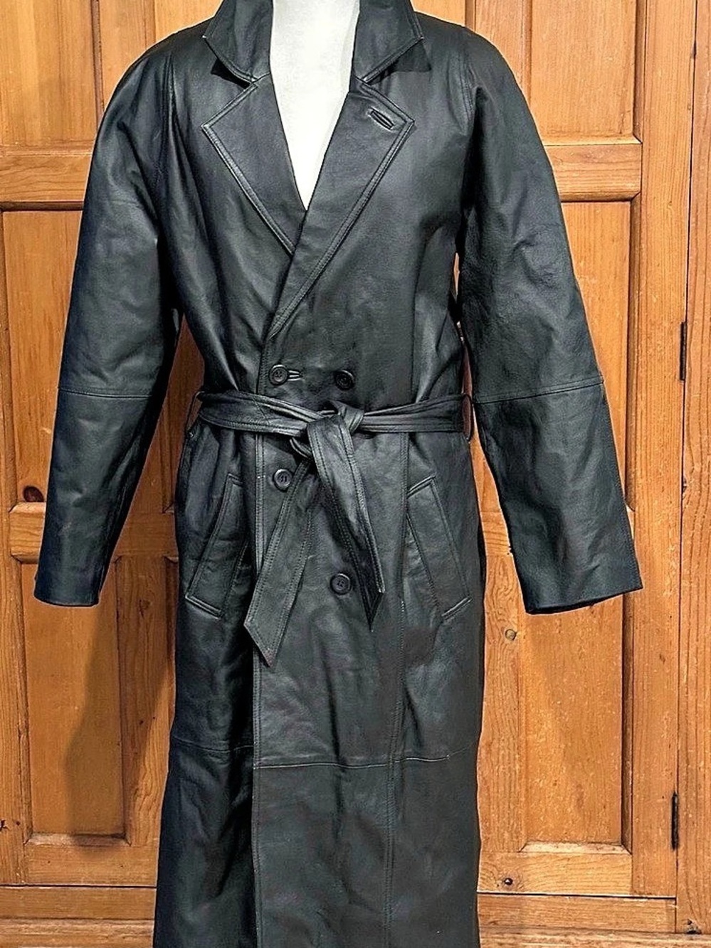 U.Small.A. Leather Trench Coat Black Size Small